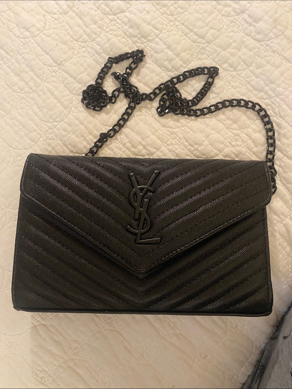 Saint Laurent Black Quilted Envelope Chain Crossbody